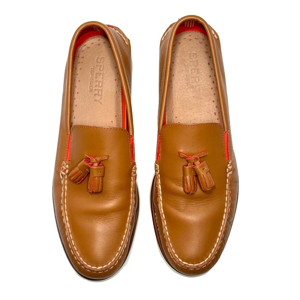 Sperry Authentic Original Tassel Boat Shoes Loafers Mens 12M Tan Orange Leather